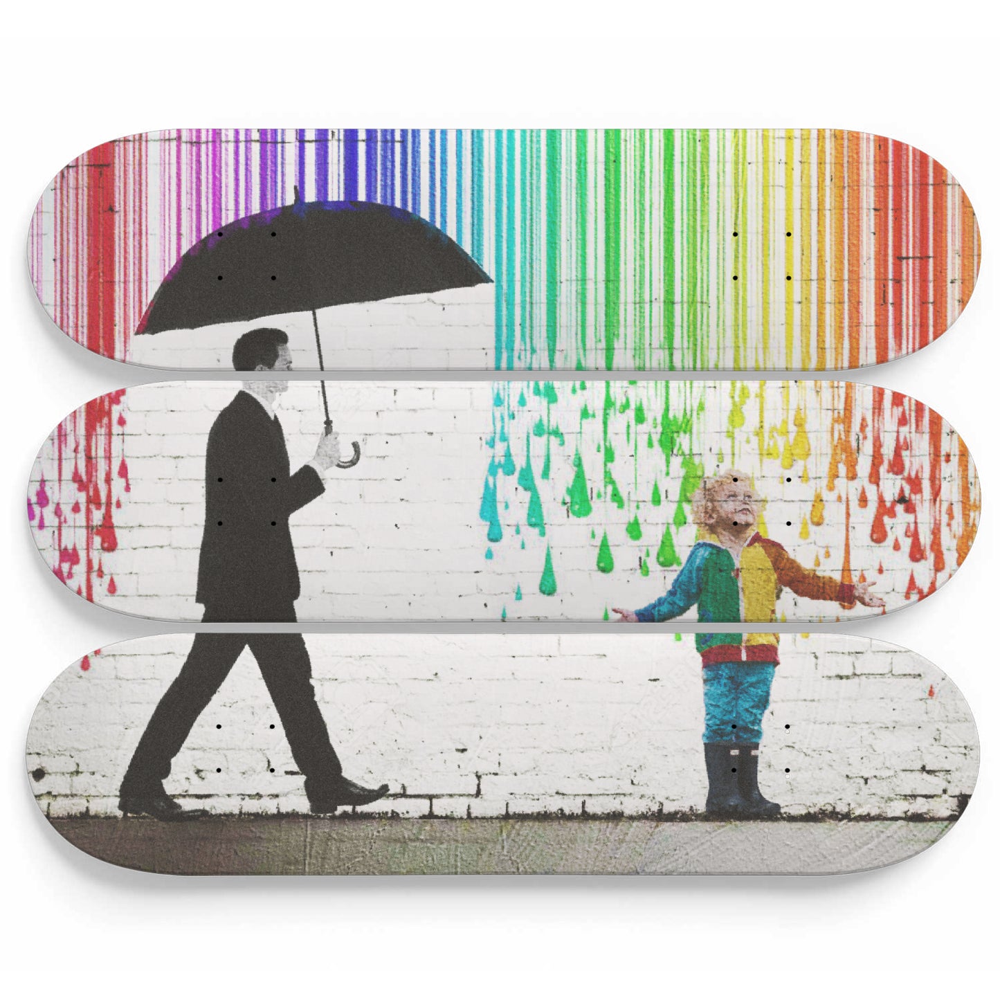 Banksy Rainbow Rain Style Wall Art | Banksy Wall Decor Color Rain Art Pop Art - Maple Wood Skateboards - Home Decor - Office Decor