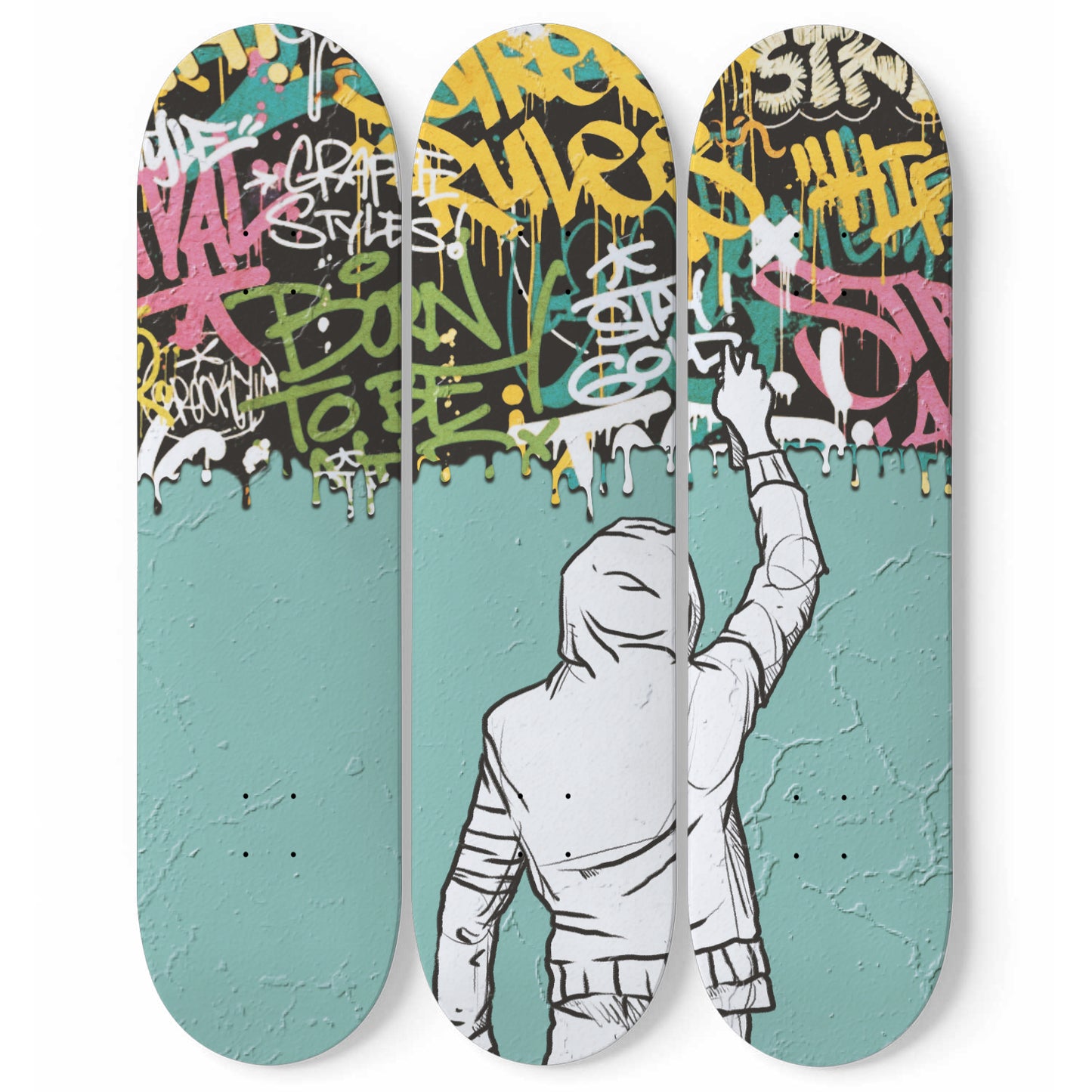 Banksy Street Graffiti Art | 3 - Set Skate Deck Art, Pro - Grade Maple Wood Mount Wall Hanging, Martin Watson Artwork, Home Wall Decor