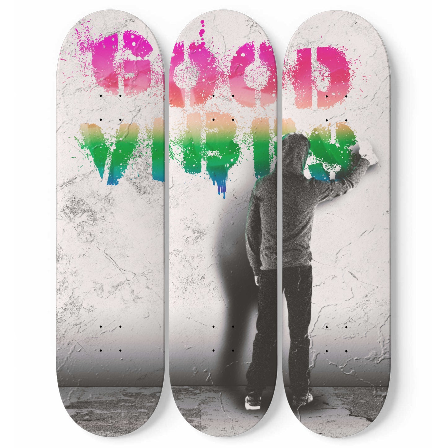 Banksy Good Vibes Graffiti Street Art | 3 - Set Skateboard Wall Art, Banksy Print, Living Room Wall Decor