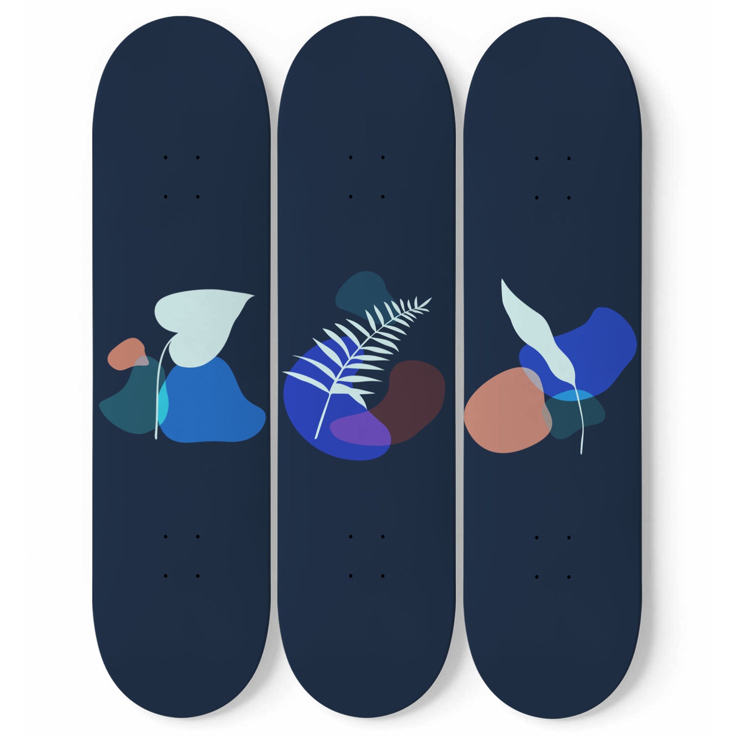 Terracotta Botanical Abstract Print With Navy Blue Accent | 3 - Piece Skateboard Wall Art, Boho Print Home/Ofiice Wall Hanging Art