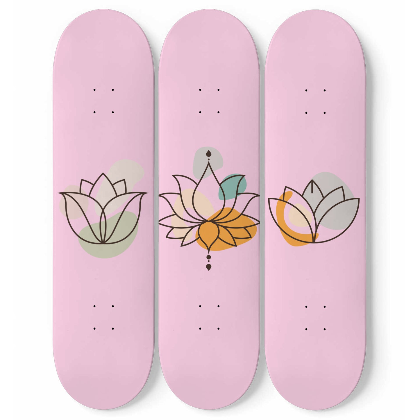 Terracotta Pink Floral Art Print | 3 - Piece Skateboard Wall Art, Boho Print Wall HAnging Art, Aesthetic Print For Home Decor
