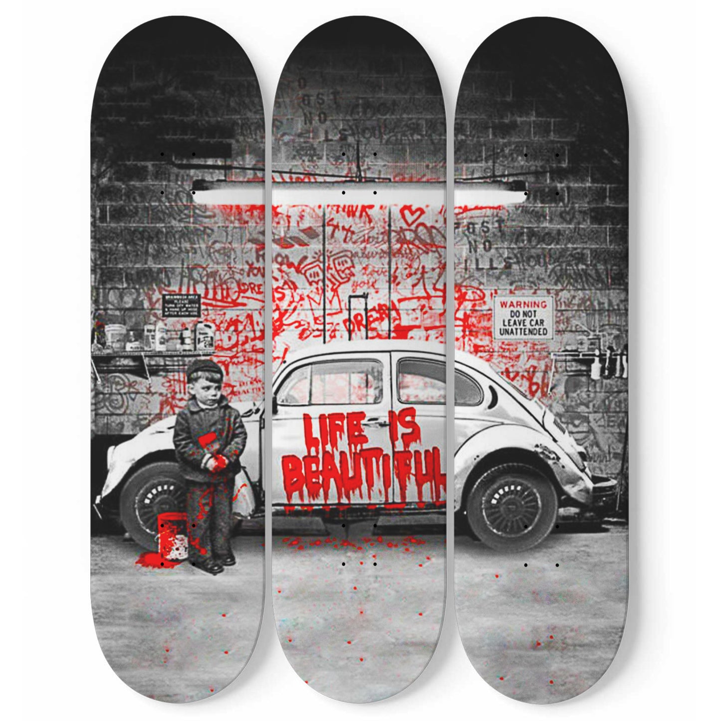 Banksy Graffiti Street Art Compilation Skate Deck Wall Art Life is Beautiful Black Taxi Wall Decor