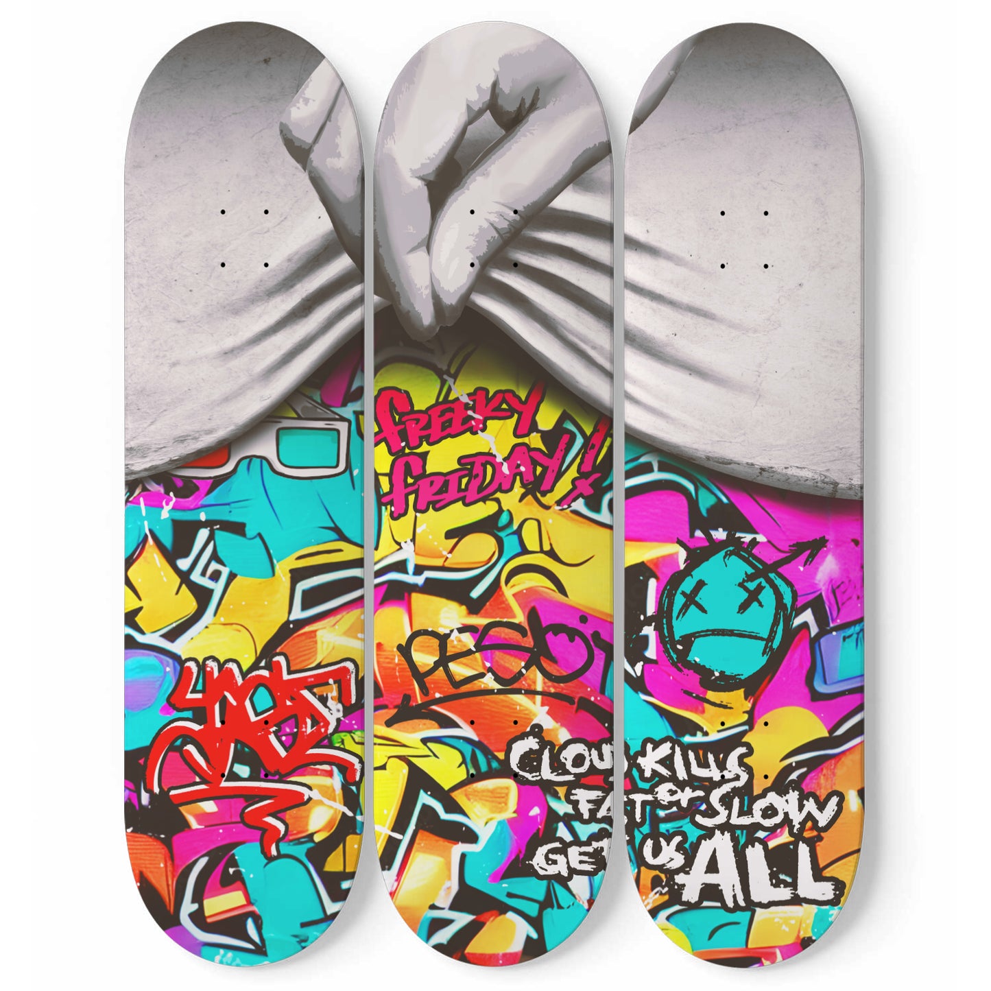 Banksy Pull Back Urban Skateboard Wall Art Behind The Curtain Decor Pro-Grade Maple Wood Graffiti Wall Hanging