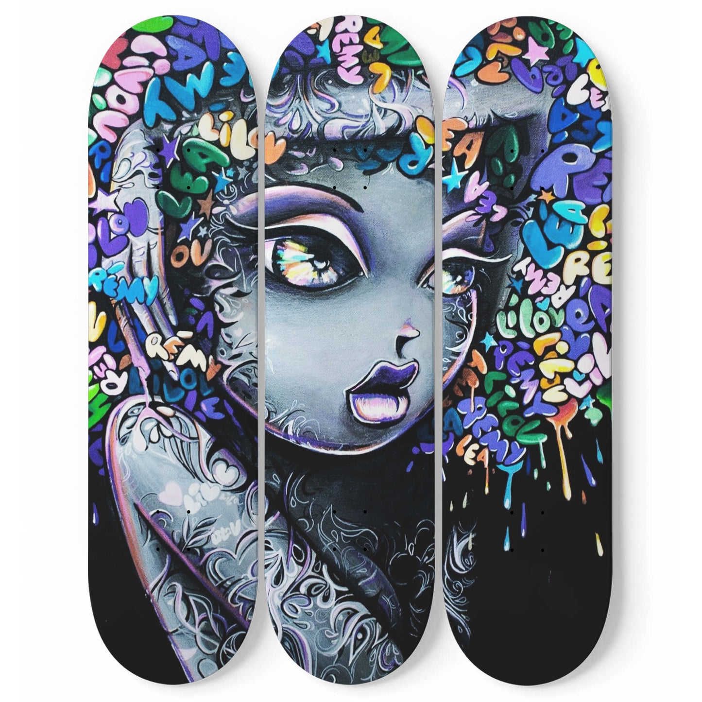 Beautiful Girl Graffiti Skateboard Wall Art Pop Art For Living Room Decor Pro-Grade Maple Wood Wall Hanging