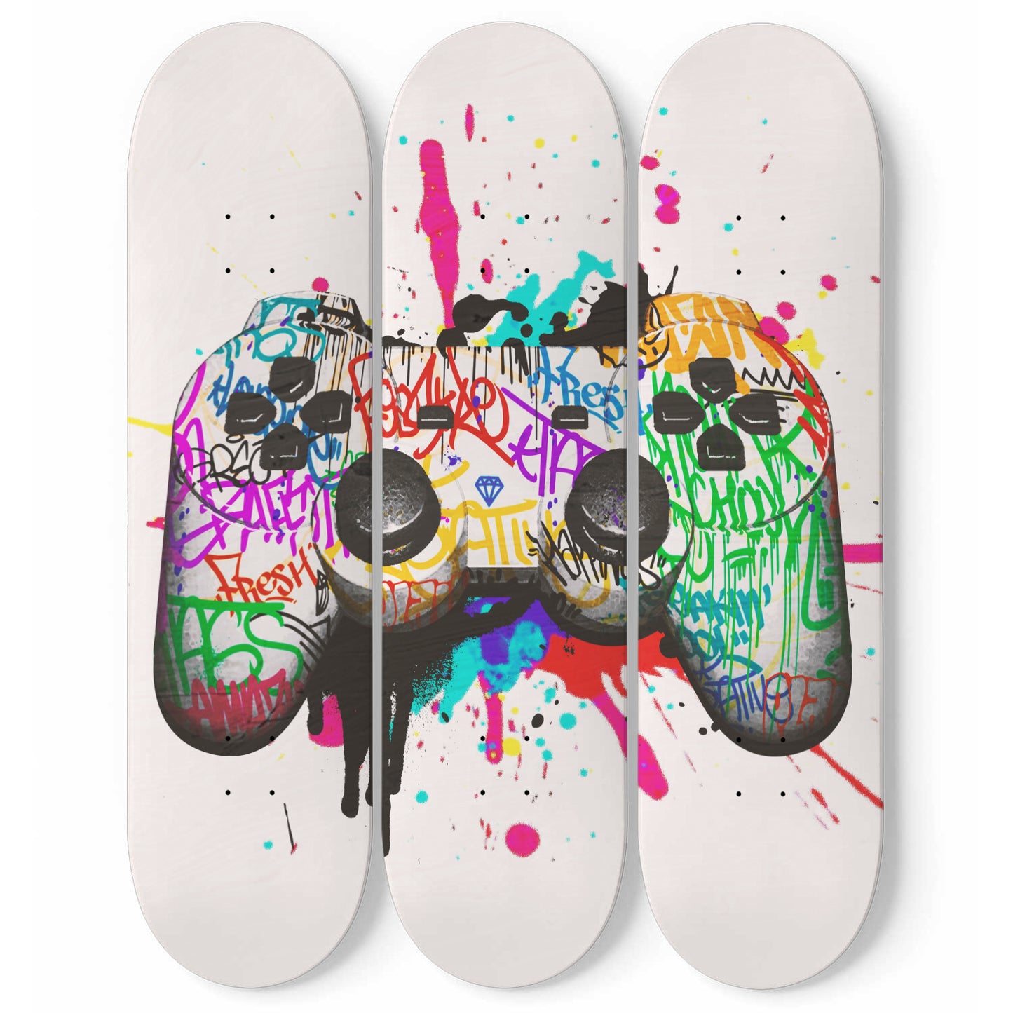 PlayStation Gaming Controller Graffiti Skate Deck Art For Game Room Decor PlayStation Gallery Wrapped Skateboard Art