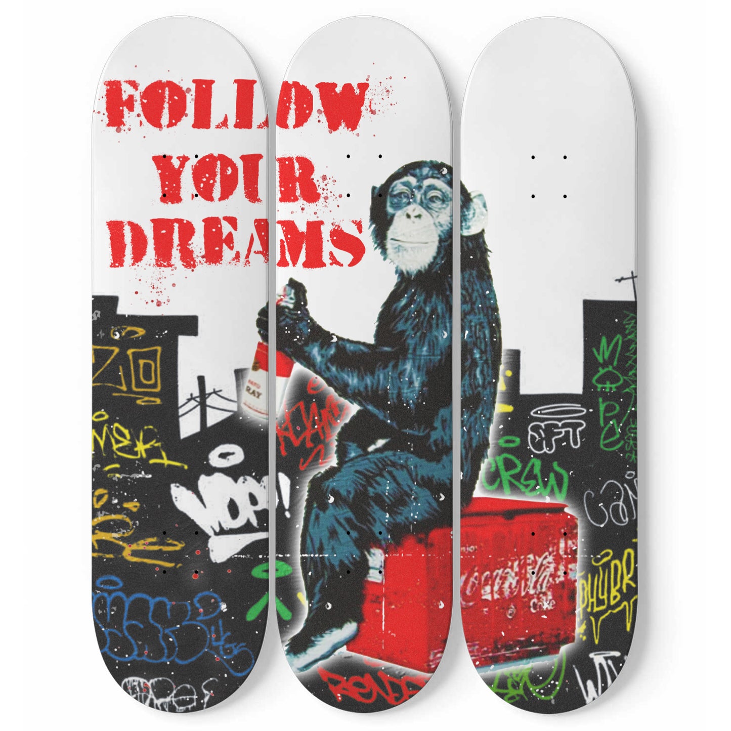 Banksy Artist Monkey Graffiti Skate Deck Art Follow Your Dreams Wall Art Monkey Graffiti Skateboard Print Banksy Monkey Ready To Hang Sign