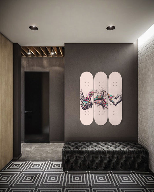 Banksy Style Love And Kissing Wall Art | 3 - Piece Skate Deck Art, Graffiti Street Mural Print, Pro-Grade Maple Wood Wall Decor