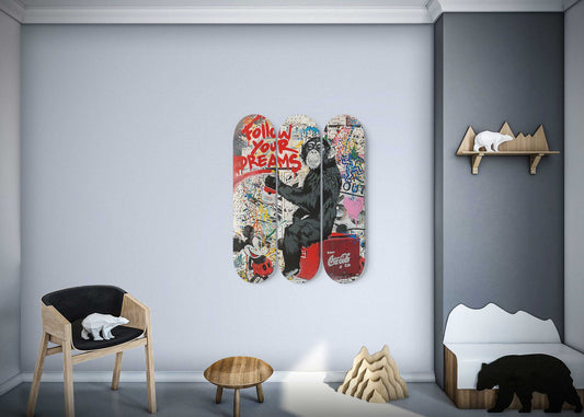 Banksy Monkey Follow Your Dreams Graffiti Skateboard Wall Art Banksy Street Decor Monkey Graffiti Skateboard Art