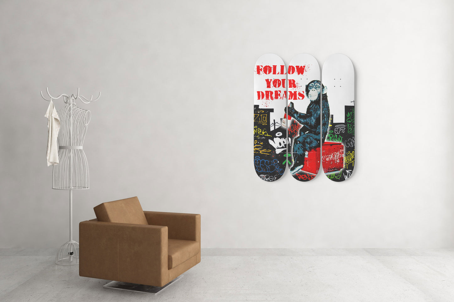 Banksy Artist Monkey Graffiti Skate Deck Art Follow Your Dreams Wall Art Monkey Graffiti Skateboard Print Banksy Monkey Ready To Hang Sign