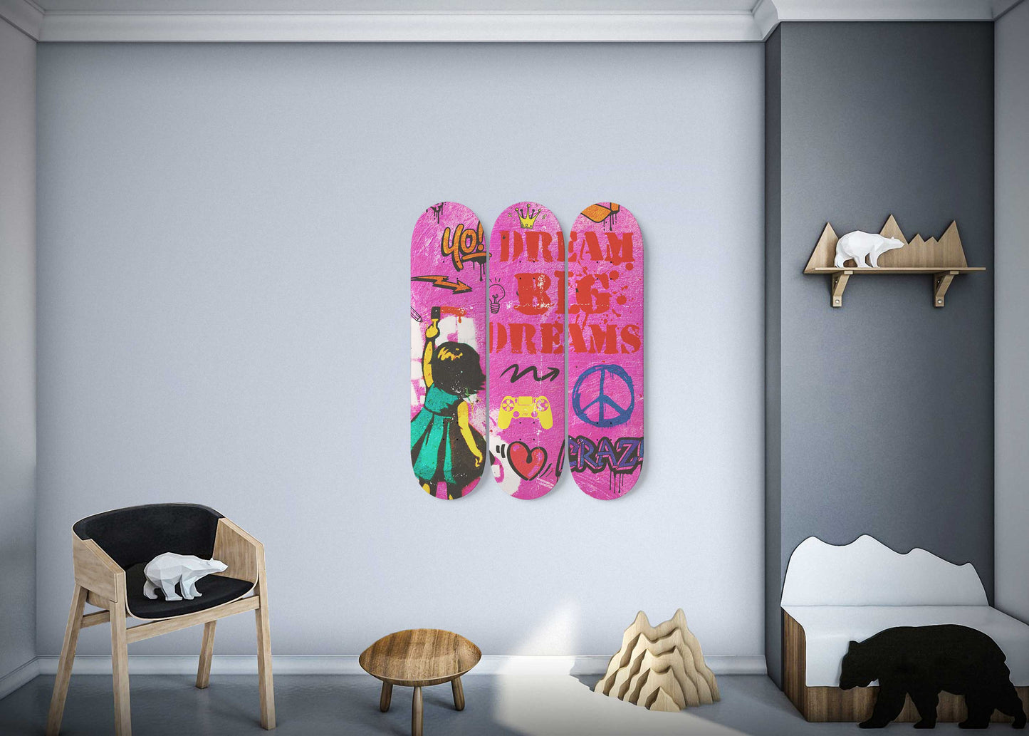 Dream Big Dreams Banksy Graffiti Skateboard Wall Art Pro-Grade Maple Wood Wall Hanging Decor For Living Room