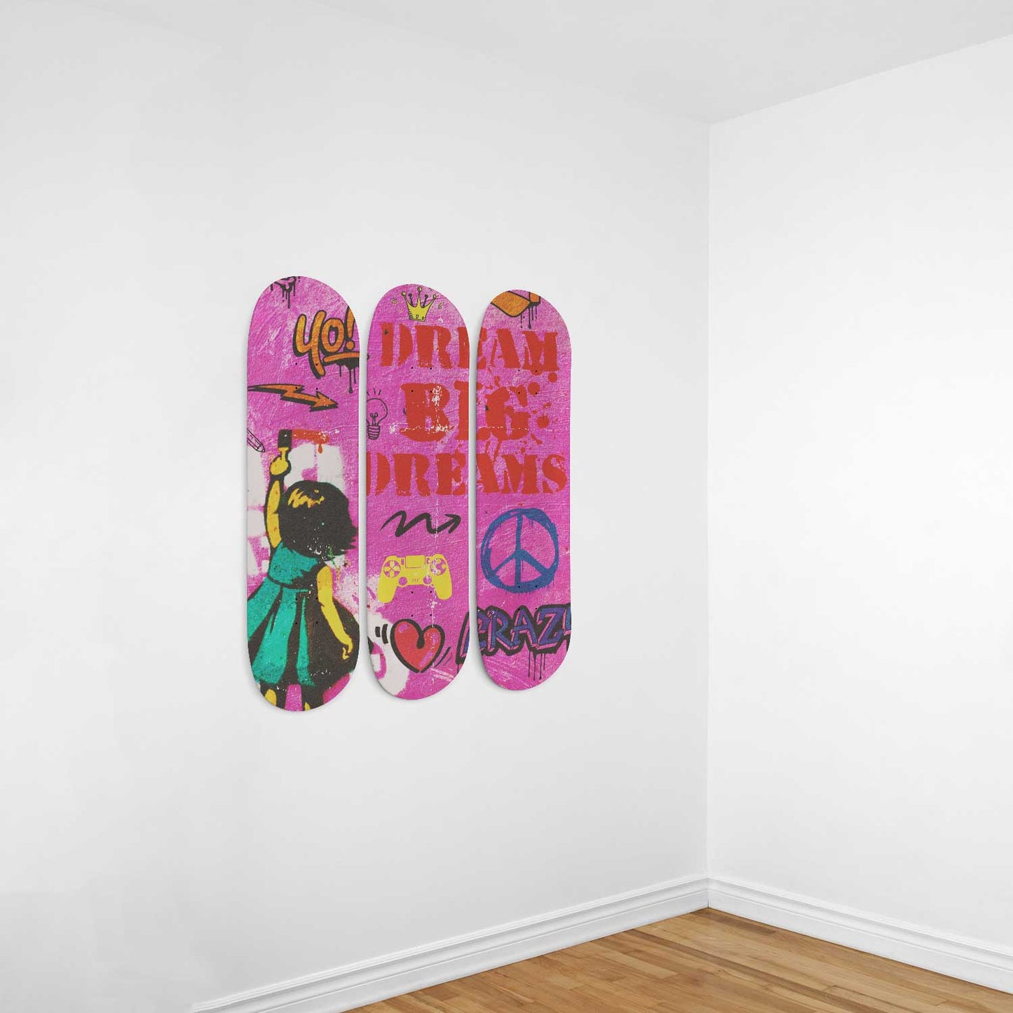 Dream Big Dreams Banksy Graffiti Skateboard Wall Art Pro-Grade Maple Wood Wall Hanging Decor For Living Room