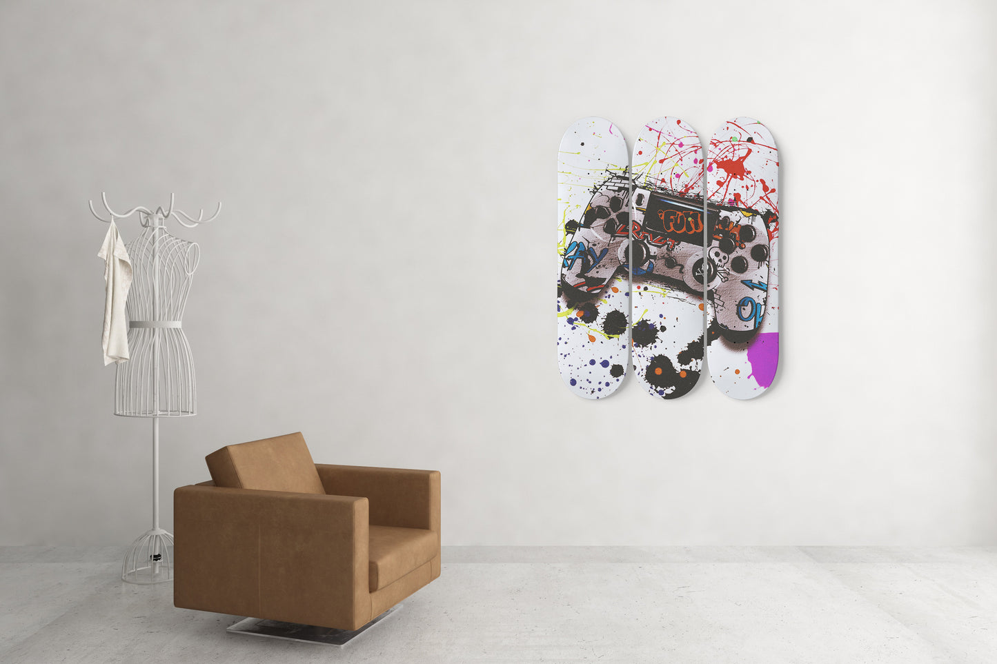 PlayStation Controller Graffiti Skateboard Wall Art Gamers Street Gallery Wrapped Skate Deck Art