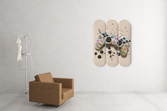 PlayStation Controller Graffiti Street Gamer Print Skateboard Wall Art Pro-Grade Maple Wood Wall Hanging
