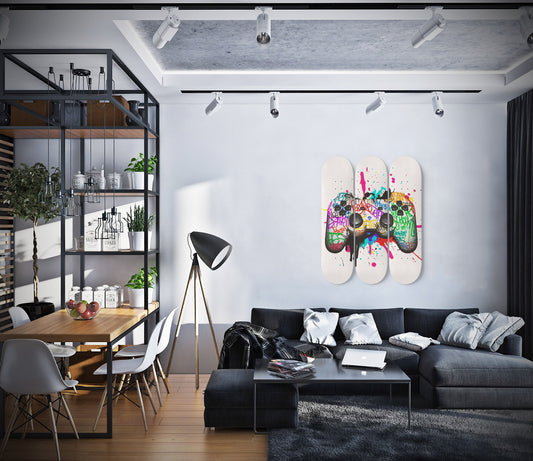 PlayStation Gaming Controller Graffiti Skate Deck Art For Game Room Decor PlayStation Gallery Wrapped Skateboard Art