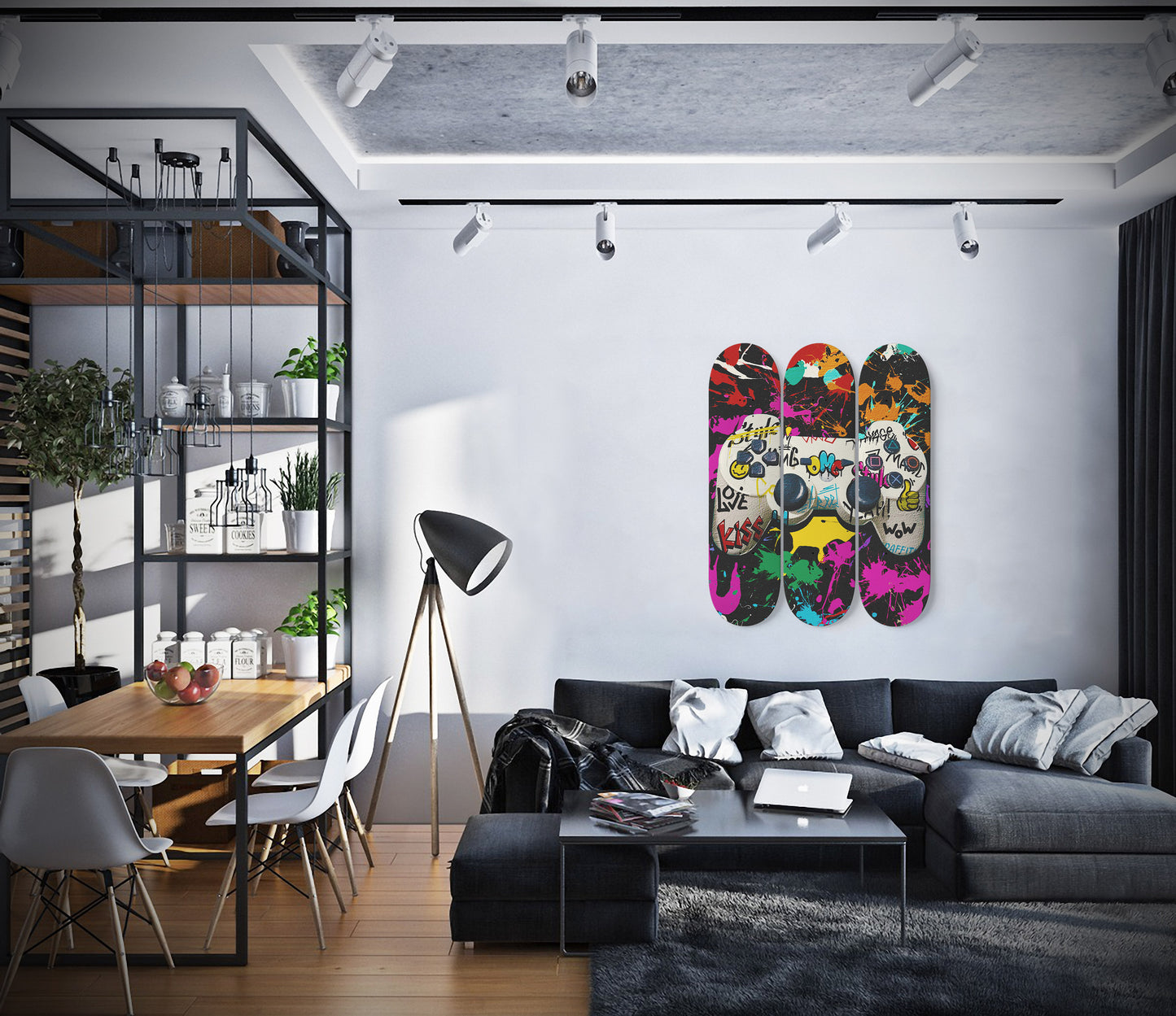 Graffiti PlayStation Gaming Controller Skateboard Wall Art Pro-Grade Maple Wood For Game Room Wall Decor