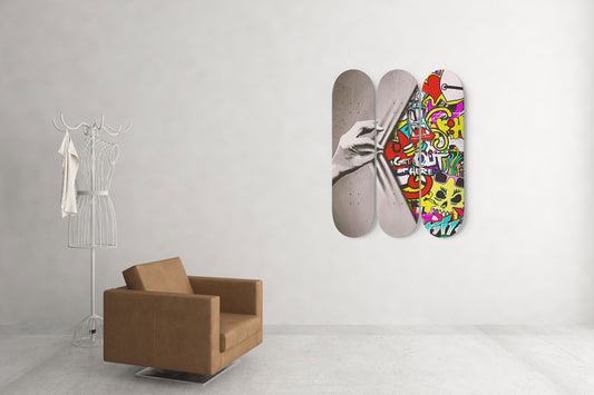 Banksy Pull Back Urban Skate Deck Art Street Decor Behind The Curtain Graffiti Wall Hanging