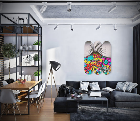 Banksy Pull Back Urban Skateboard Wall Art Behind The Curtain Decor Pro-Grade Maple Wood Graffiti Wall Hanging