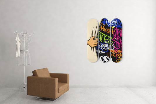 Banksy Pull Back Urban Art Behind The Curtain Skateboard Wall Art Banksy Print Decor Pro-Grade Maple Wood Wall Hanging Graffiti