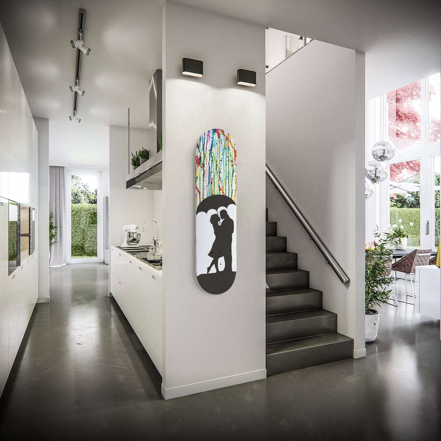 Banksy Style Raining Paint Drips Couple Umbrella Abstract | 1 - Piece Skateboard Wall Art, Home Decor - Office Decor