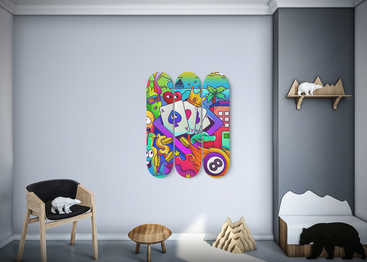 Cali Beach Fun Doodle - 3 Piece Skateboard Wall Art