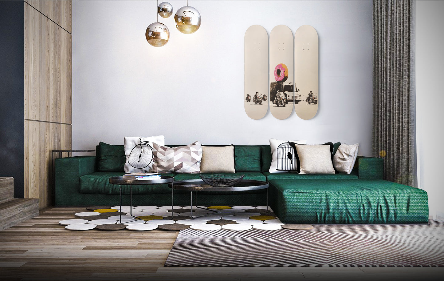 Banksy Donut Truck | 3 - Piece Skateboard Wall Art, Banksy Print Home Decor, Home Office Maple Wood Skate Deck Art
