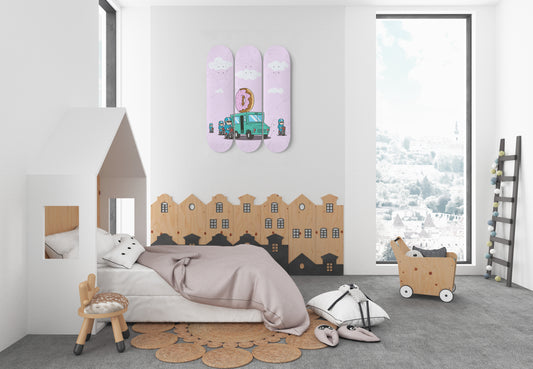 Donut Truck Banksy With Police Escort | 3 - Deck Skateboard Art, Mount Hanged Maple Wood Skateboard Wall Art