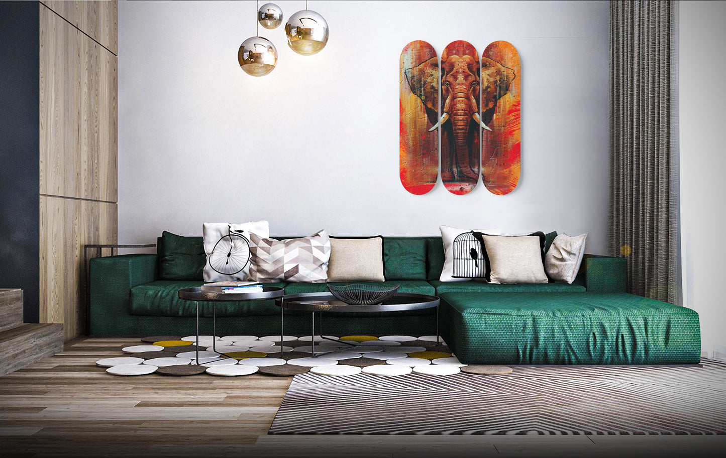 Elephant Wall Art Print | 3 - Set Skateboard Wall Art, Elephant Wall Decor, Home/Office Skate Deck Art
