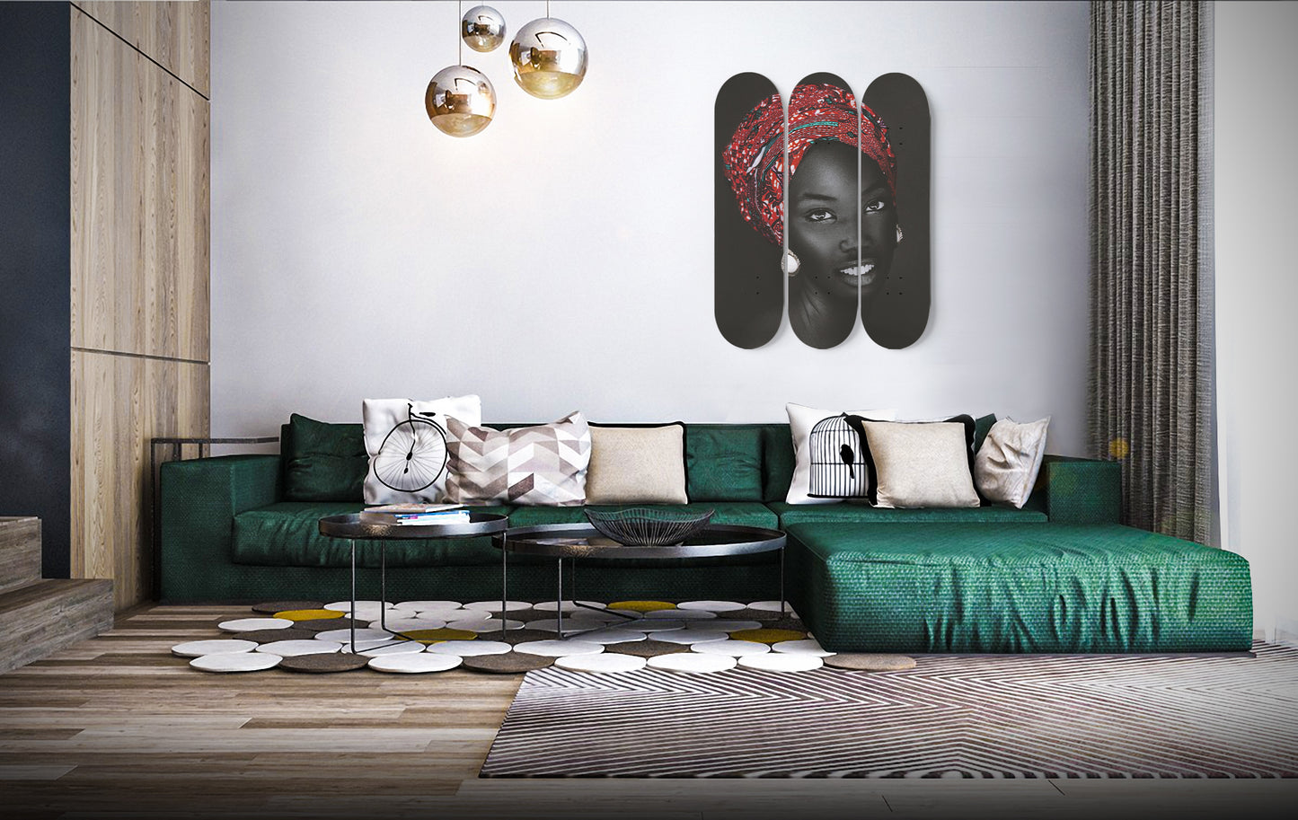 African Woman With Turban Wall Art | 3 - Piece Skate Deck Art, Ethnic Woman Pop Art, African Woman Prints, Housewarming Gift
