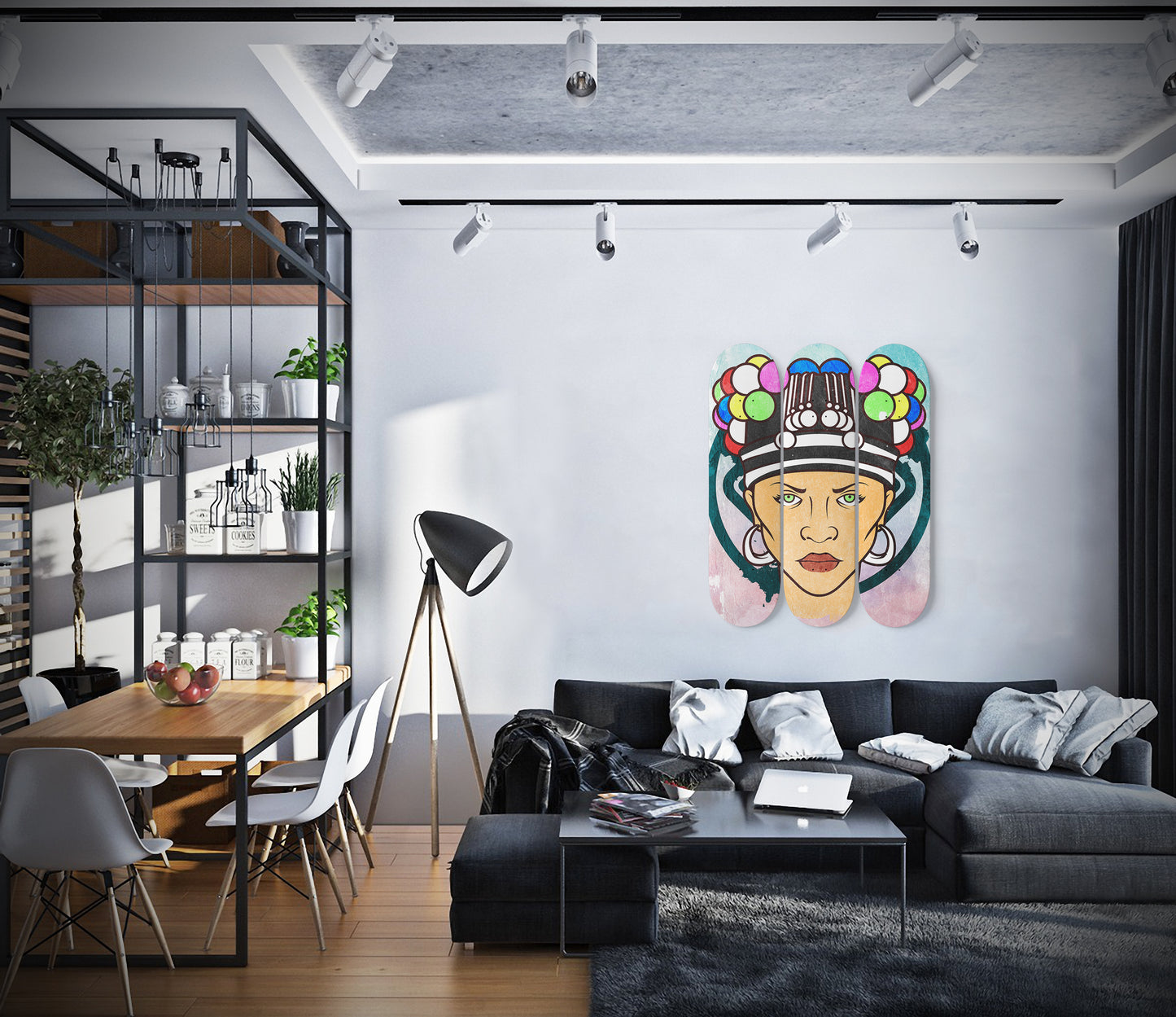 Hmong girl with Colourful Traditional Hat - 3 Piece Skateboard Wall Art