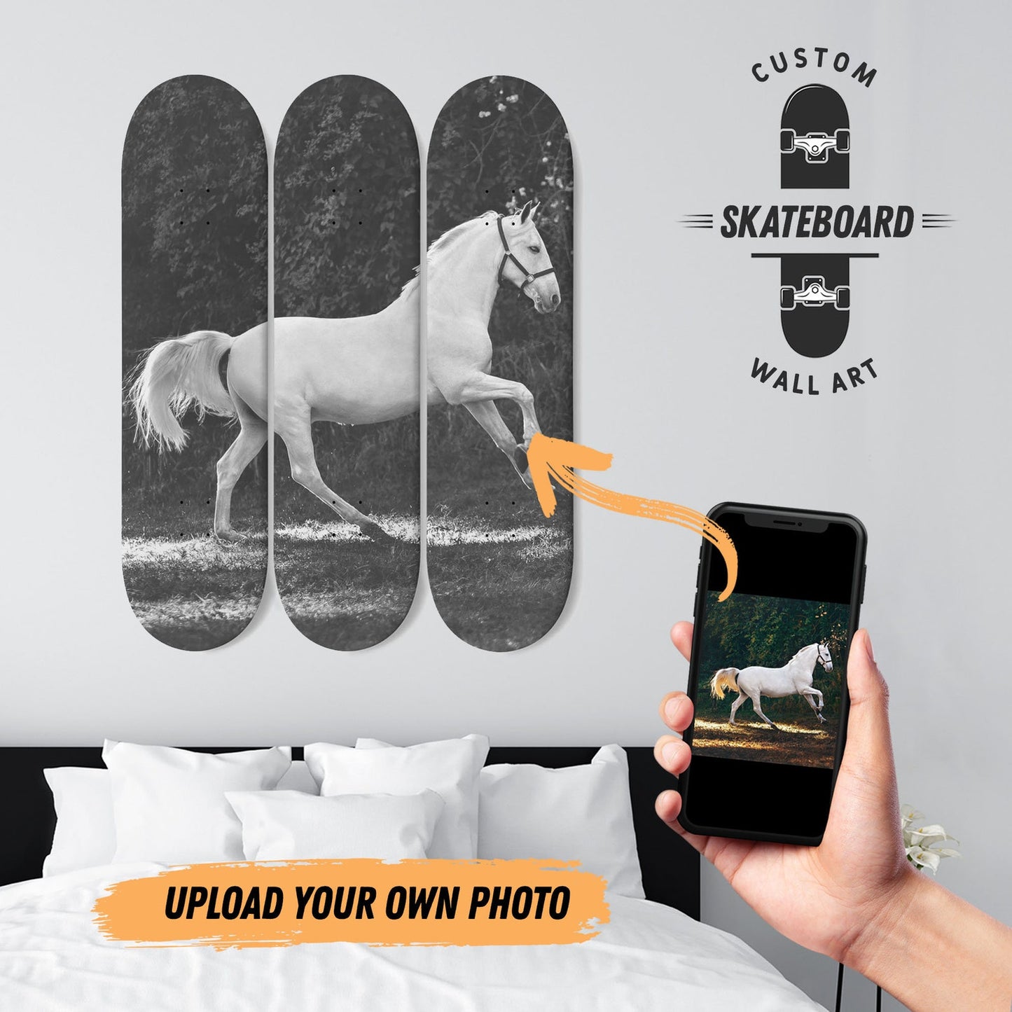 Custom Skateboard Wall Art From Your Own Photo | Personalized 3-Decks Skateboard Wall Art