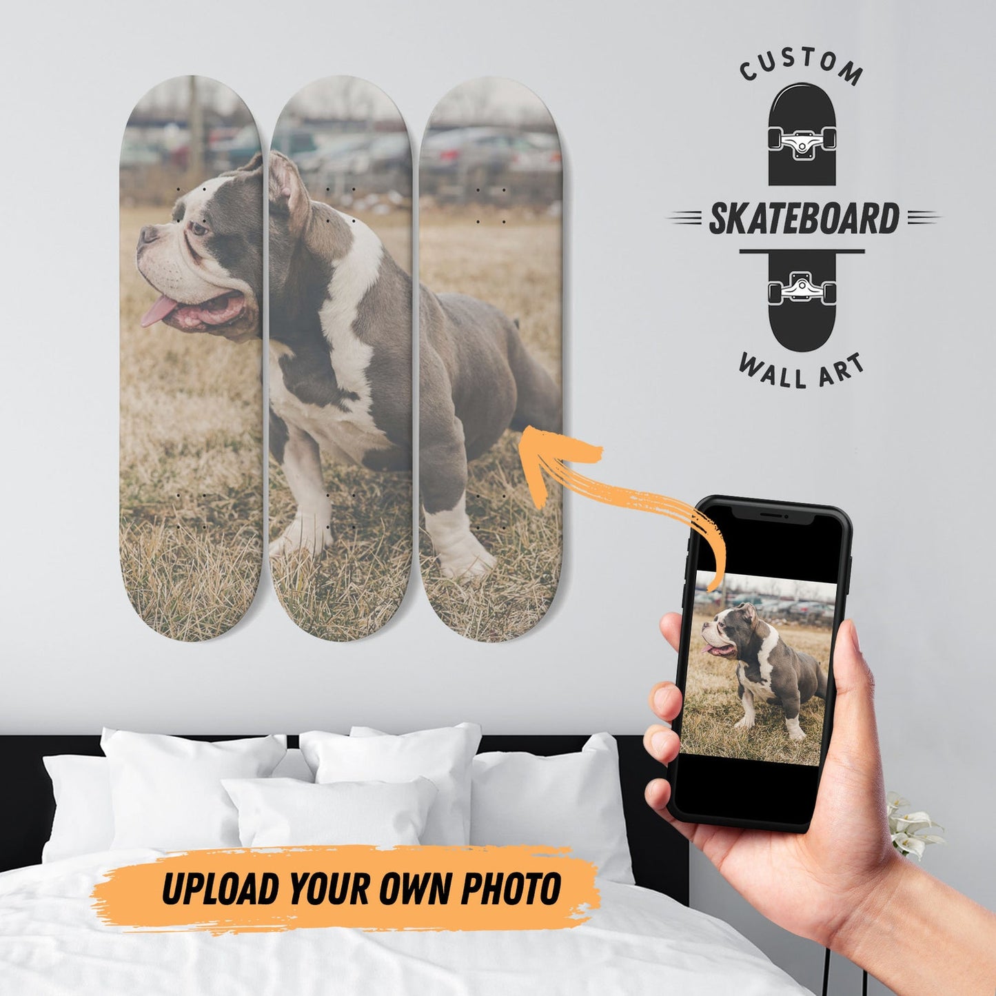 Custom Skateboard Wall Art From Your Own Photo | Personalized 3-Decks Skateboard Wall Art