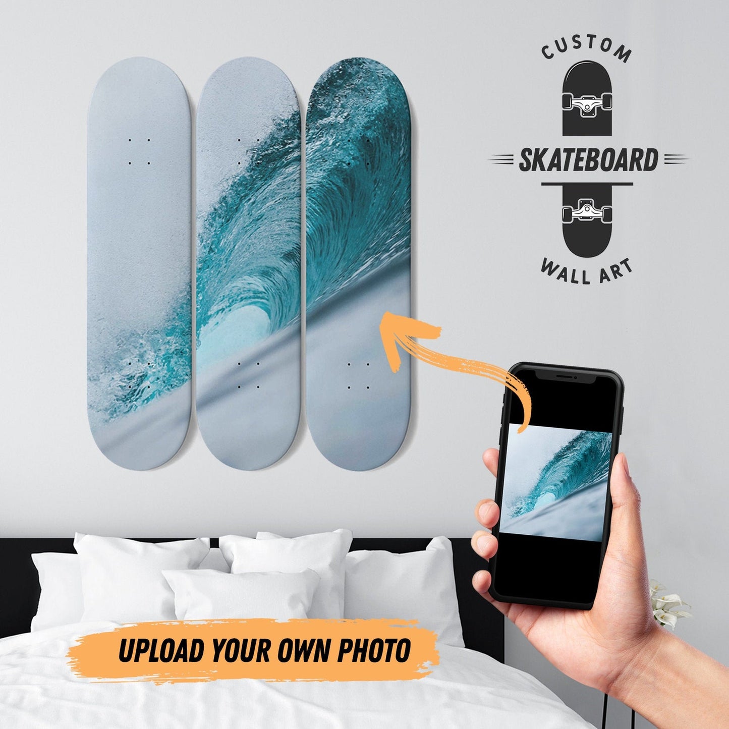 Custom Skateboard Wall Art From Your Own Photo | Personalized 3-Decks Skateboard Wall Art