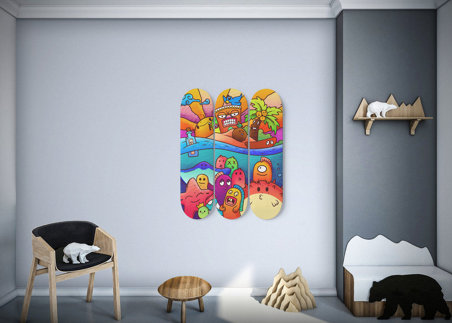 Island Lovers Doodle - 3 Piece Skateboard Wall Art