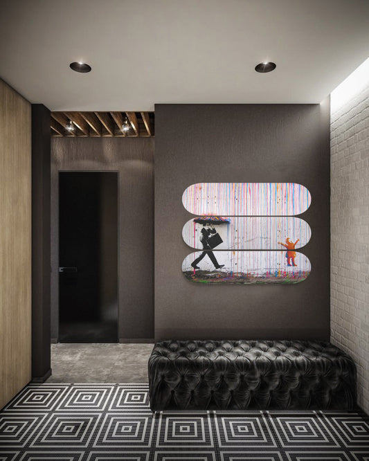 Banksy Color Rain Skateboard Art, Banksy Wall Decor Color Rain Art Pop Art - Maple Wood Skateboards - Home Decor - Office Decor
