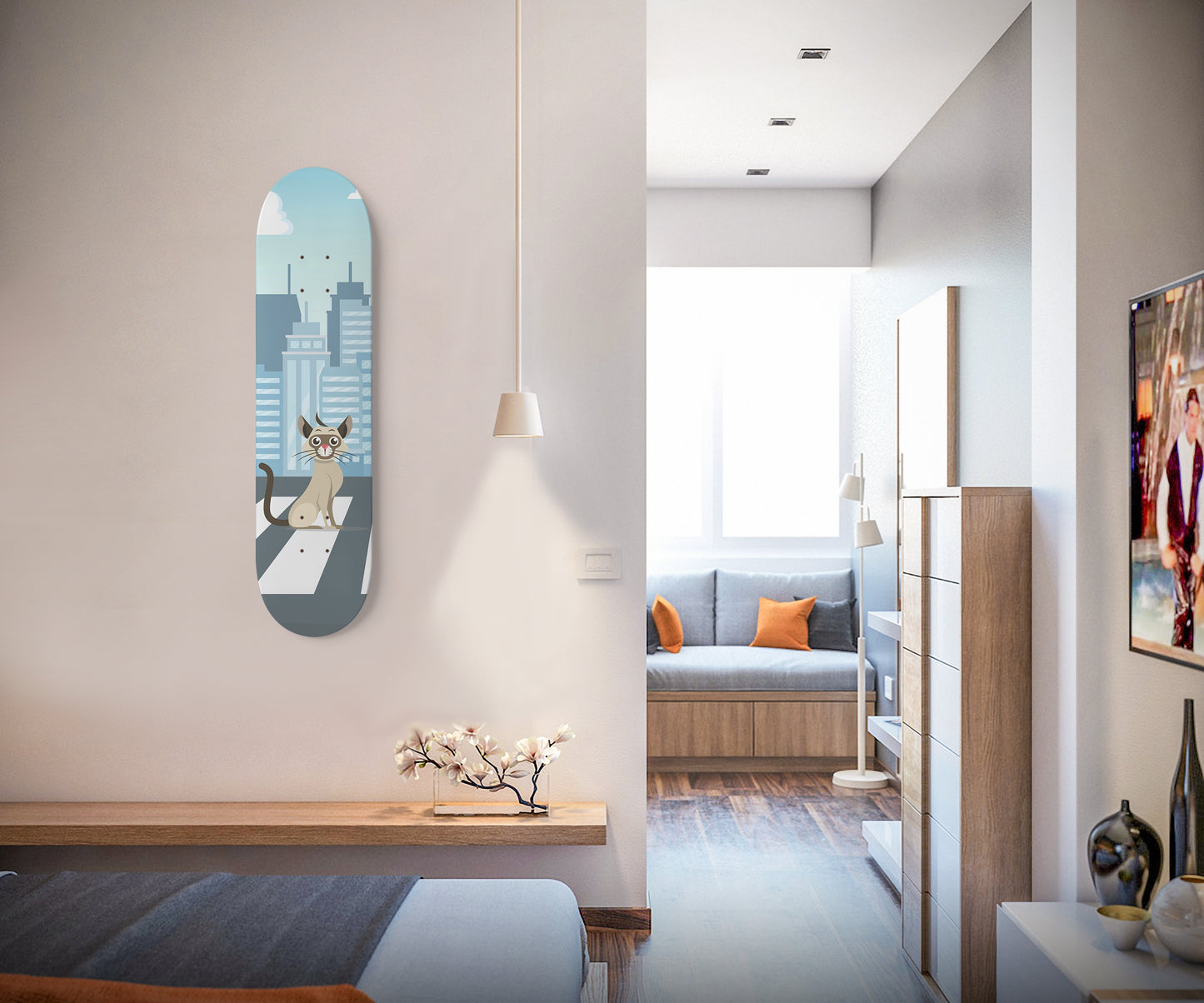 Adorable Cat Crossing New Horizon - Skateboard Wall Art