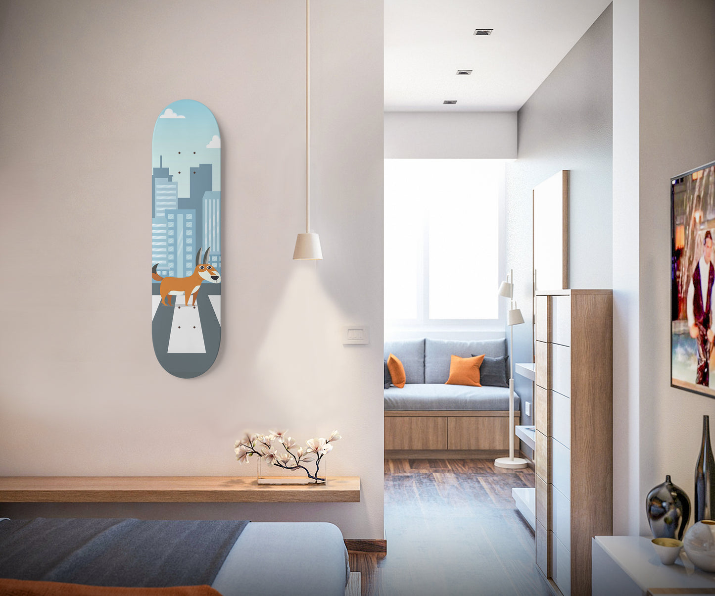 Adorable Dog Crossing New Horizon - Skateboard Wall Art