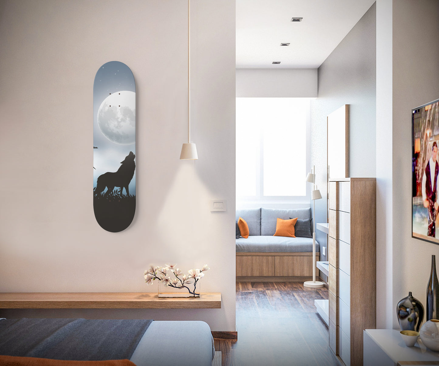 Wolf Howling at Night - Skateboard Wall Art