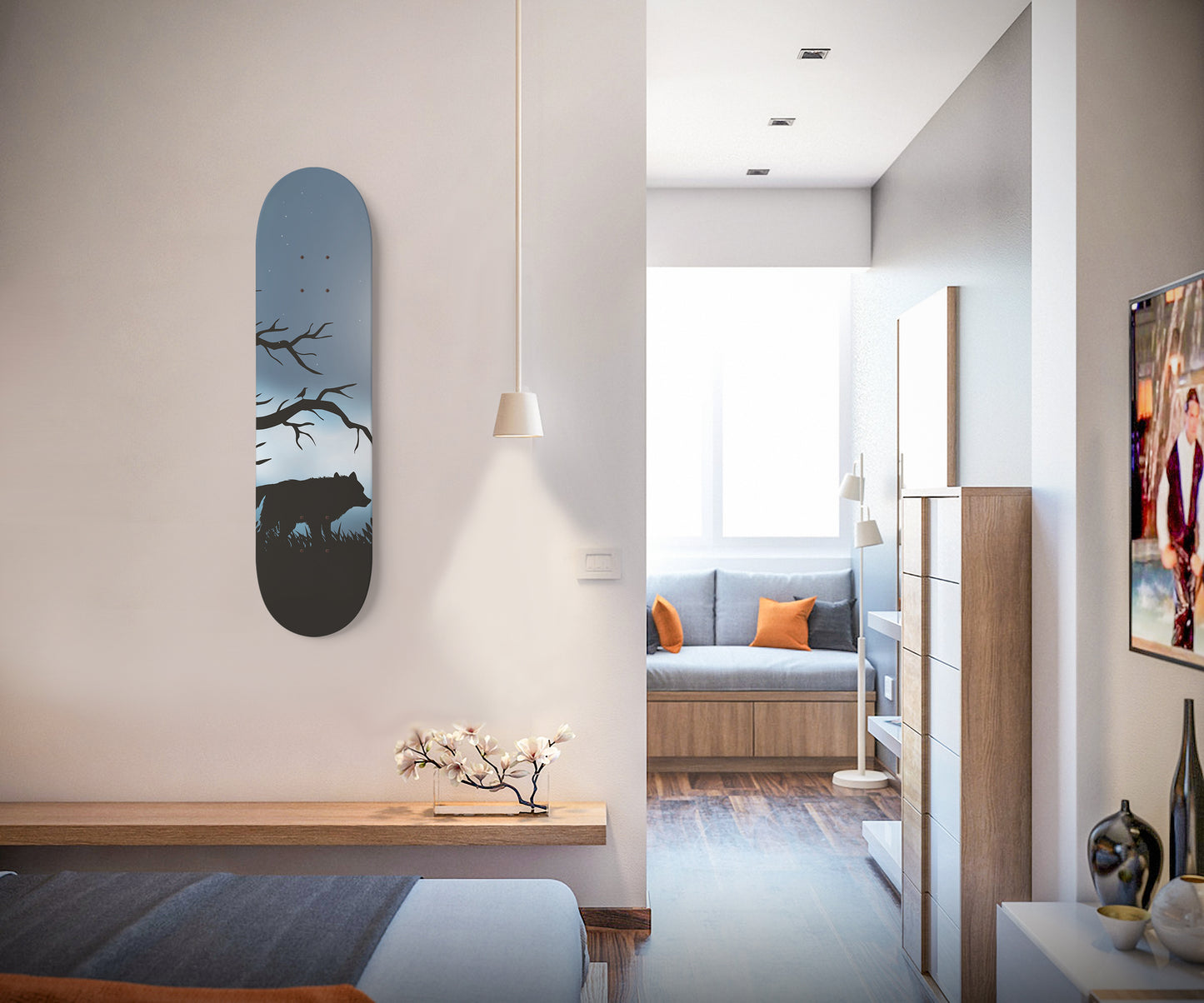 Wolf Howling at Night - Skateboard Wall Art