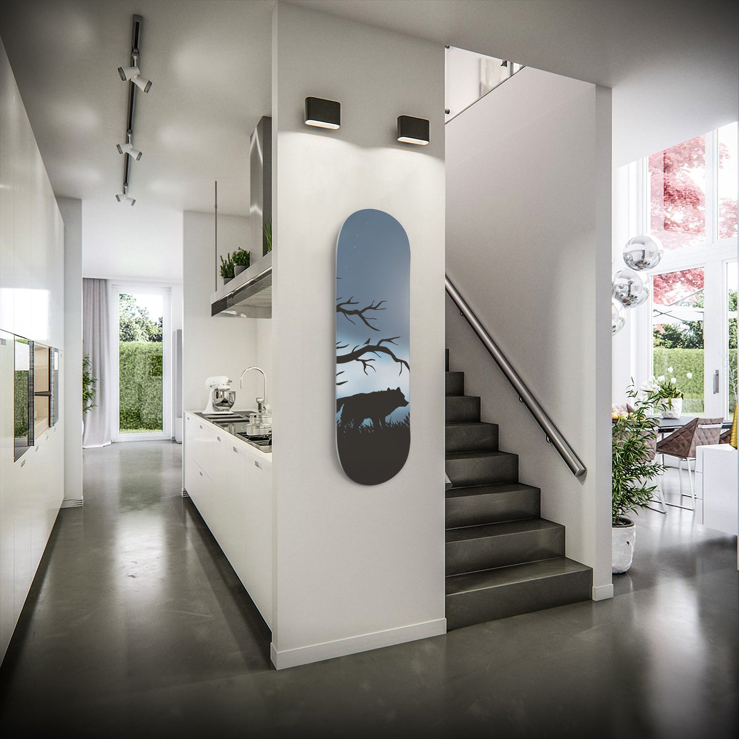 Wolf Howling at Night - Skateboard Wall Art