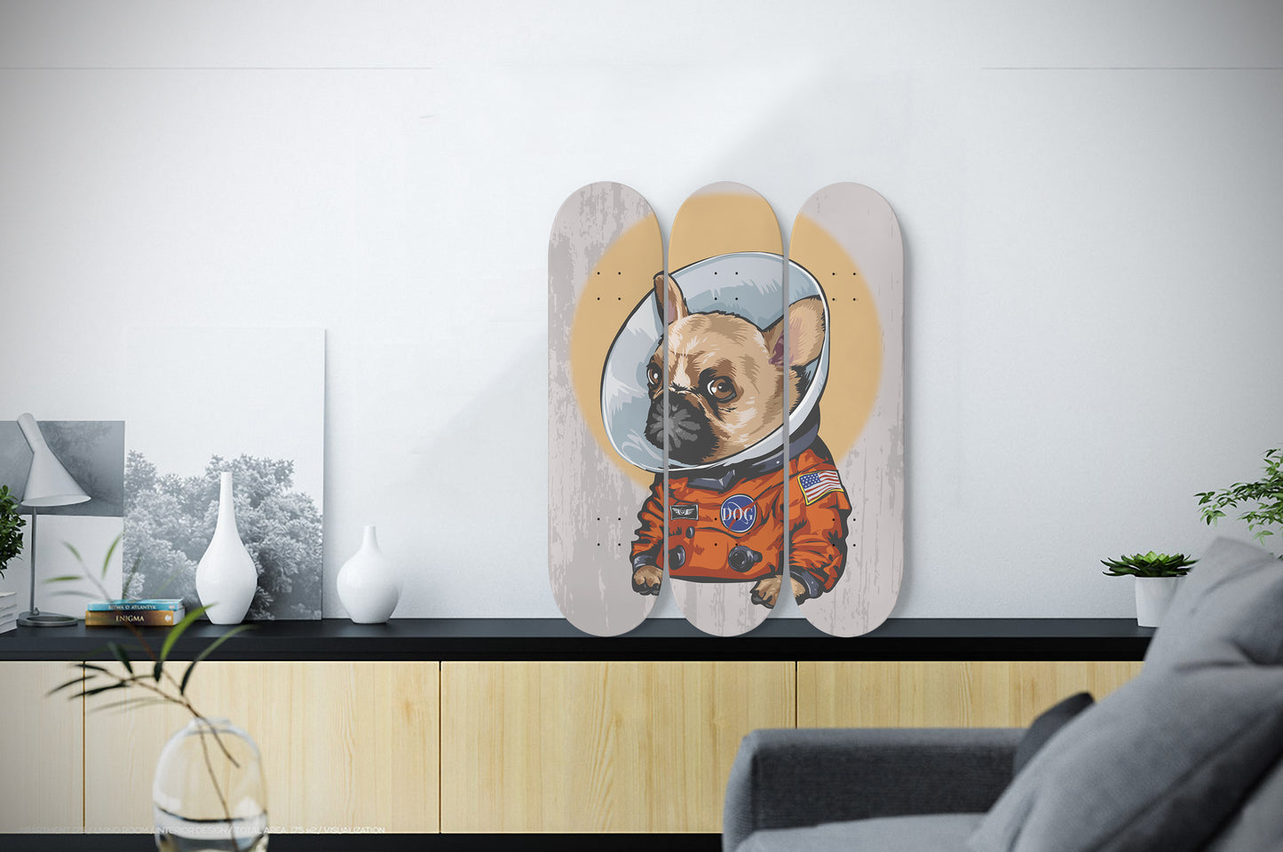French Bulldog Astronaut - 3-piece Skateboard Wall Art