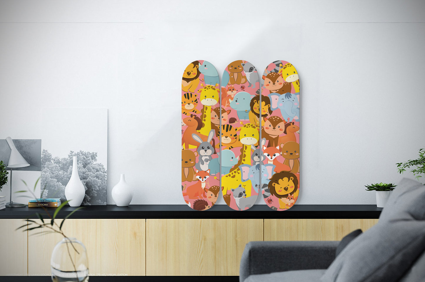 Safari Animal Friends - 3 piece - Skateboard Wall Art