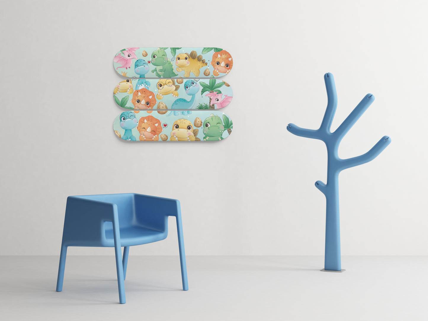 Cutesy Dinosaur Friends - 3 piece - Skateboard Wall Art