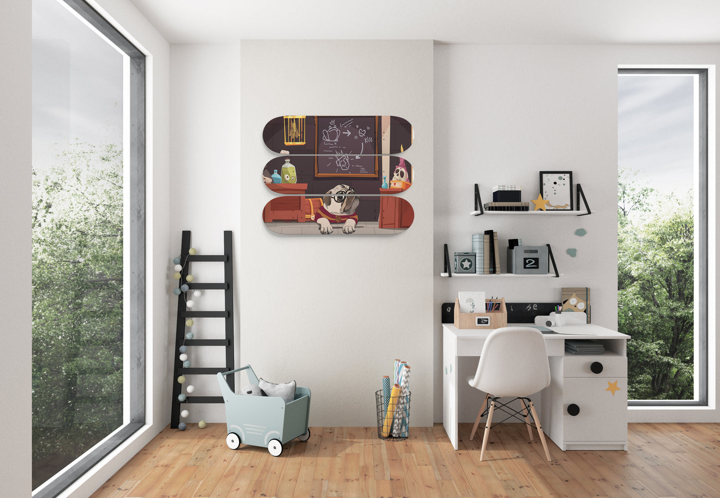 Puggy Potter- 3 piece - Skateboard Wall Art