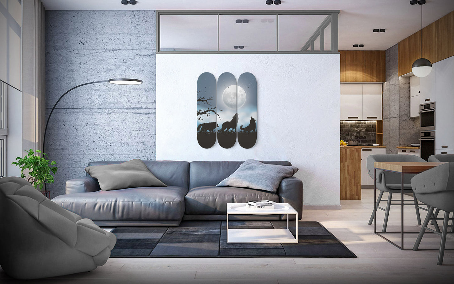 Wolves Howling at Night - 3 piece - Skateboard Wall Art
