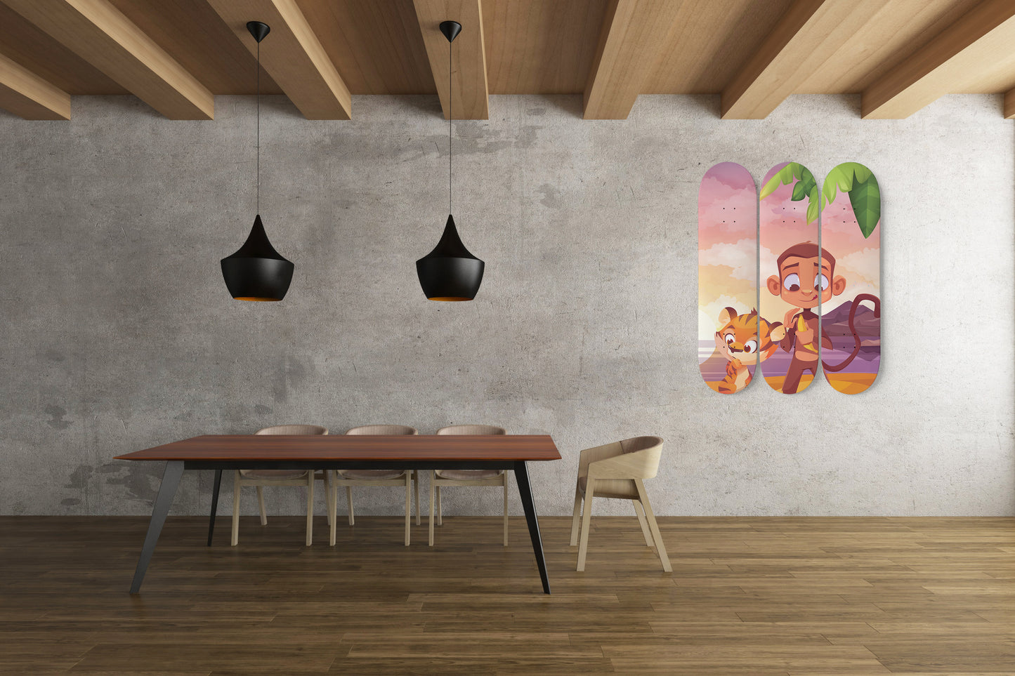 Islanders Cartoon inspired - 'Monkey & Tiger' - 3 piece - Skateboard Wall Art