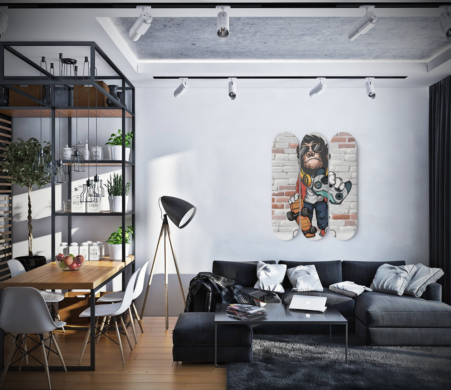 Geek Monkey Inspired - 'Monkey Gamer' Art - 3 piece - Skateboard Wall Art