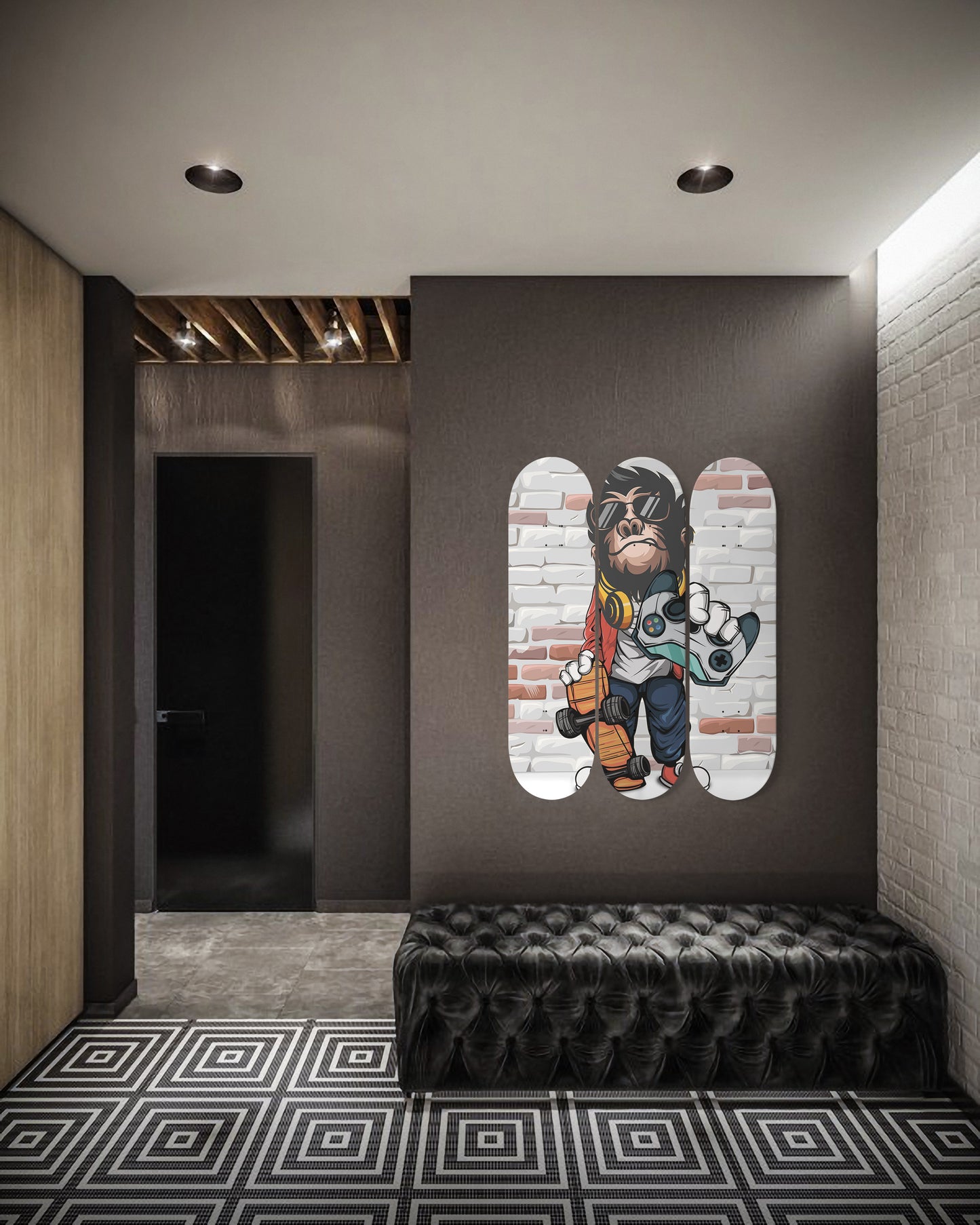 Geek Monkey Inspired - 'Monkey Gamer' Art - 3 piece - Skateboard Wall Art