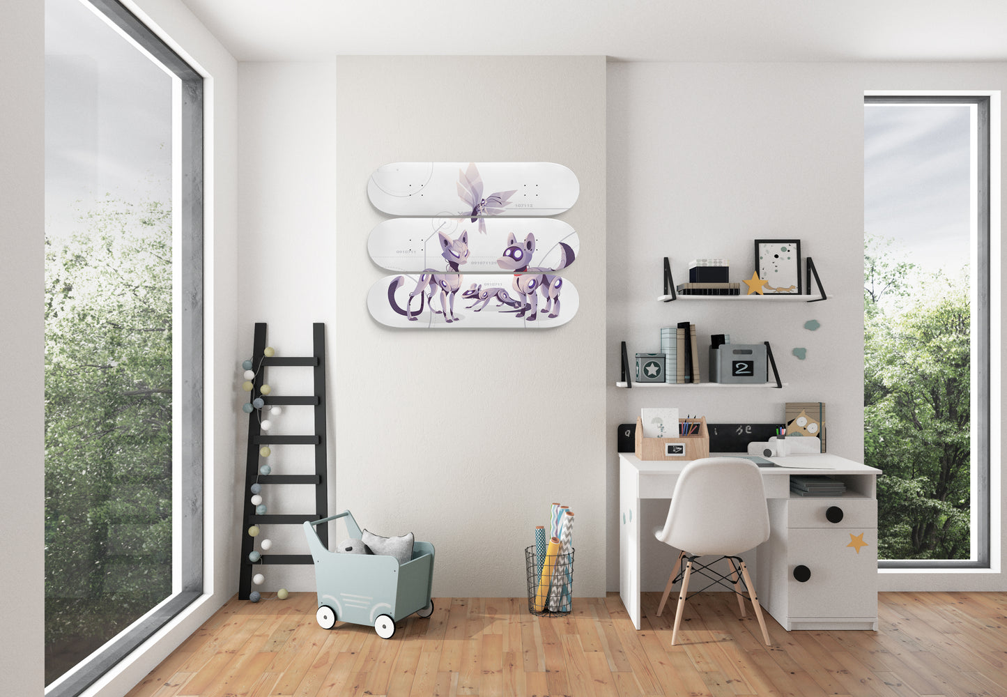 Mechanical Animals inspired - 'Cat, dog, rat and insects wasp robots' -3 piece - Skateboard Wall Art