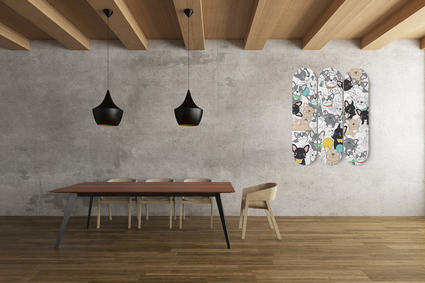 Cute French Bulldog - 3 piece - Skateboard Wall Art