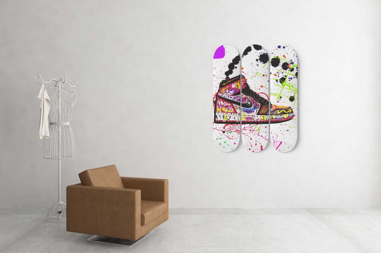 Banksy Sneakers Graffiti Style Skateboard Wall Art Colorful Sneakers Print For Home Decor